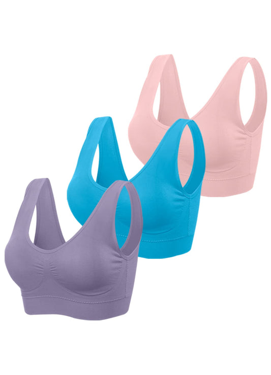 Sports Bras for Women Seamless Low Impact Comfy Workout Bra for Yoga Gym Everyday Sleep Padded Activewear Bras-3pack M